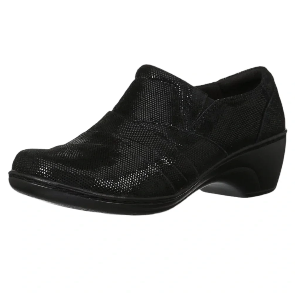 Clarks Women's Channing Kim‎ Slip-On Loafer Black Lizard Size 8M